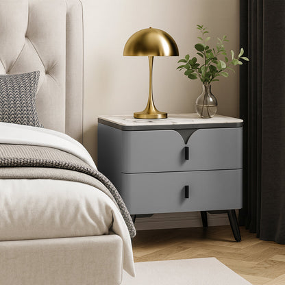 Modern Luxury Rectangular E1 MDF Nightstand With Sintered Stone Top & 2 Drawers For Bedroom