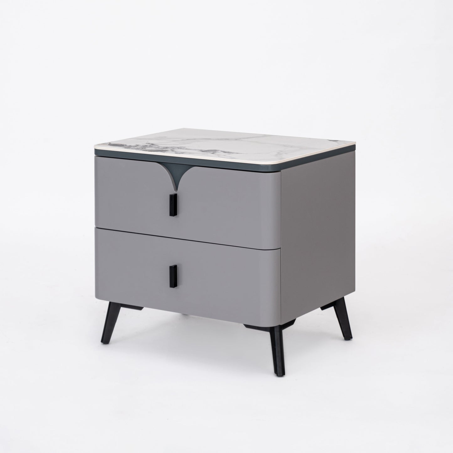 Modern Luxury Rectangular E1 MDF Nightstand With Sintered Stone Top & 2 Drawers For Bedroom