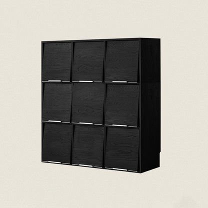 Modern Minimalist Flip-Up Door Storage Cabinet - Multi-Layer Solid Wood, Floor-Standing Organizer For Living Room