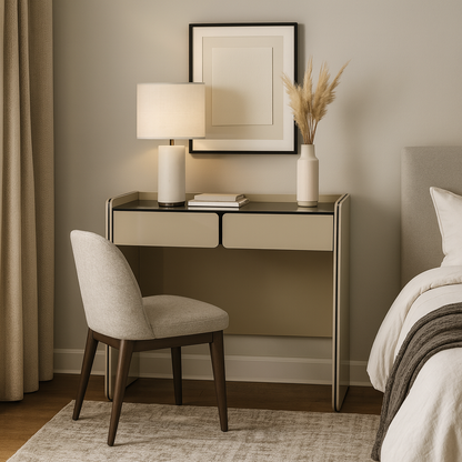 Modern Minimalist E1 MDF Rectangular Makeup Vanity With 2 Drawers & Raised Edge - Bedroom Storage Desk