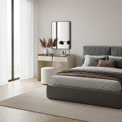 Modern Minimalist E1 MDF Rectangular Makeup Vanity With 2 Drawers & Raised Edge - Bedroom Storage Desk