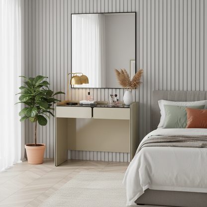 Modern Minimalist E1 MDF Rectangular Makeup Vanity With 2 Drawers & Raised Edge - Bedroom Storage Desk