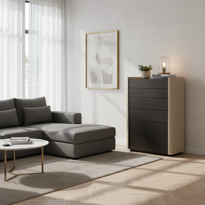 Modern Minimalist Rectangular Storage Cabinet With 6 Drawers - E1 MDF Chest Organizer For Living Room