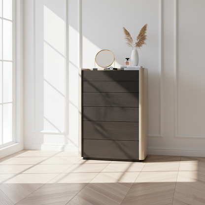 Modern Minimalist Rectangular Storage Cabinet With 6 Drawers - E1 MDF Chest Organizer For Living Room