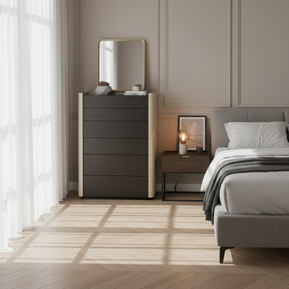 Modern Minimalist Rectangular Storage Cabinet With 6 Drawers - E1 MDF Chest Organizer For Living Room