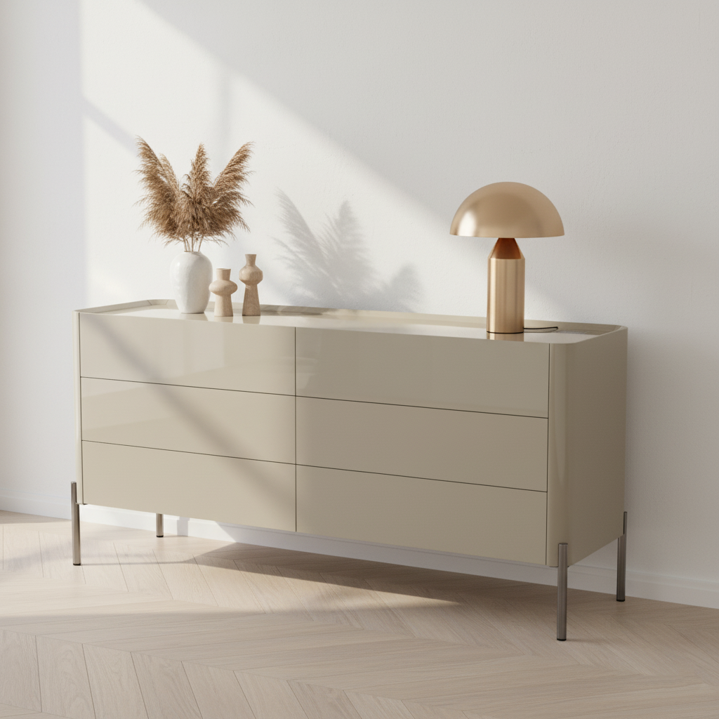 Modern Minimalist E1 MDF Storage Cabinet With Carbon Steel High Legs 5/6-Drawer For Bedroom & Living Room Organization