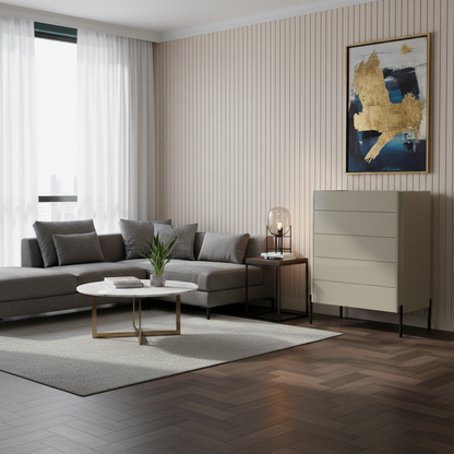 Modern Minimalist E1 MDF Storage Cabinet With Carbon Steel High Legs 5/6-Drawer For Bedroom & Living Room Organization