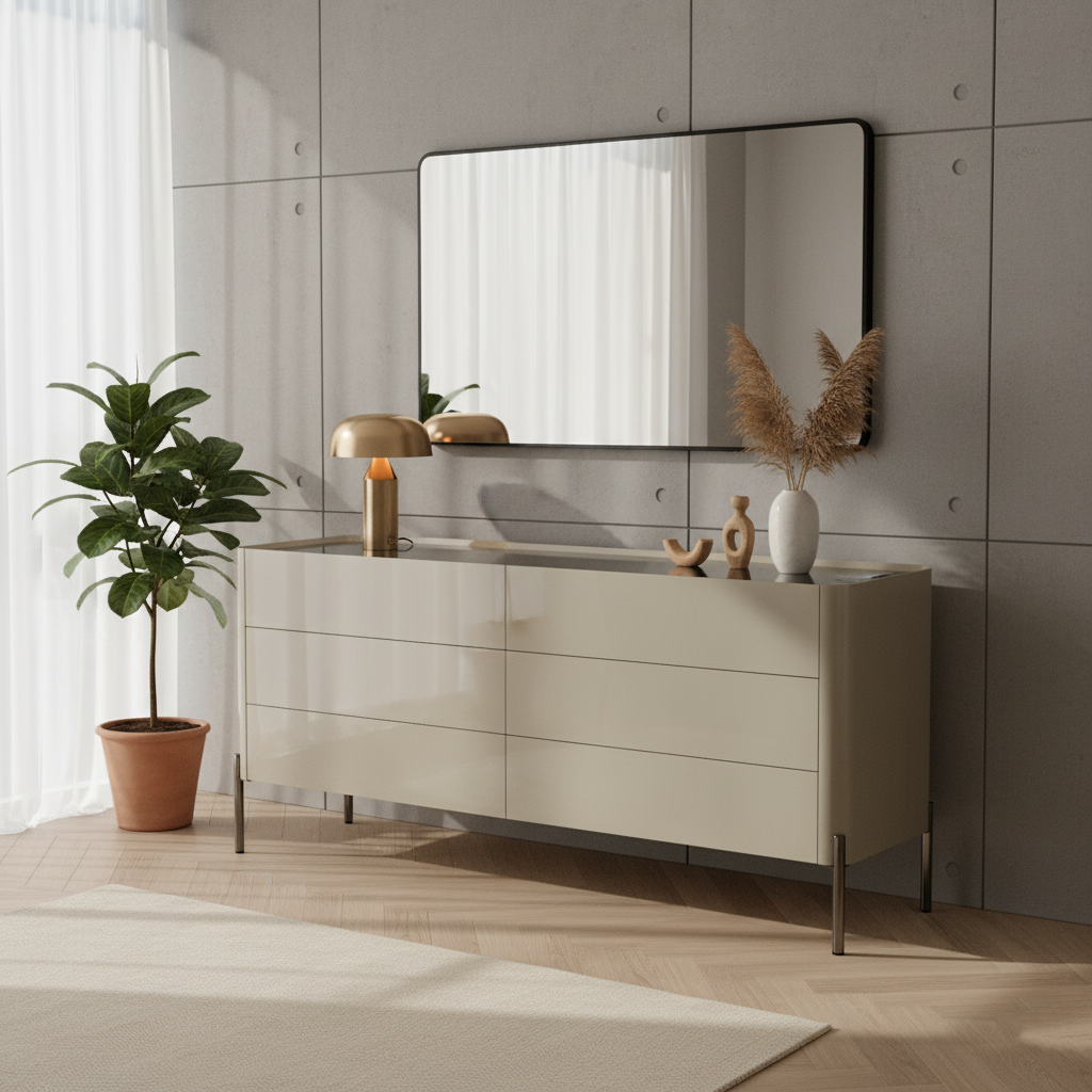 Modern Minimalist E1 MDF Storage Cabinet With Carbon Steel High Legs 5/6-Drawer For Bedroom & Living Room Organization