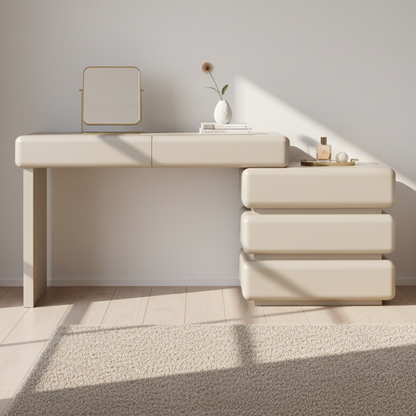 Modern Minimalist Khaki Makeup Vanity With 5/8-Drawer Chest - Solid Wood Plywood Dresser & Makeup Desk For Bedroom