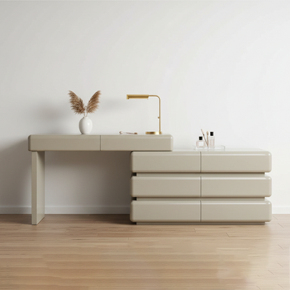 Modern Minimalist Khaki Makeup Vanity With 5/8-Drawer Chest - Solid Wood Plywood Dresser & Makeup Desk For Bedroom