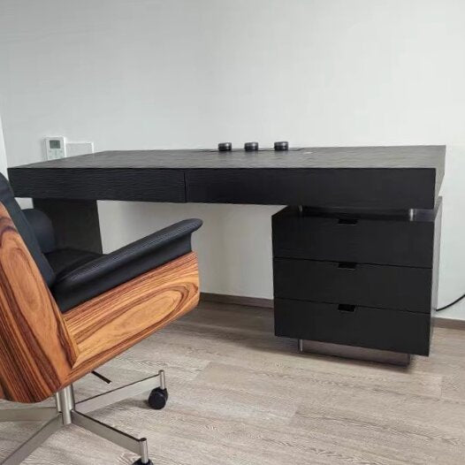 Modern Minimalist Oak Wood Rectangular Desk With Wireless Charging & 5 Drawers For Bedroom & Home Office