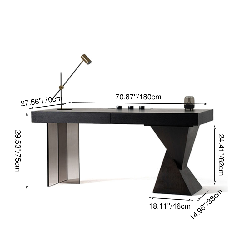 Modern Minimalist Oak & Acrylic Rectangular Desk With Wireless Charging And Outlet For Bedroom & Home Office
