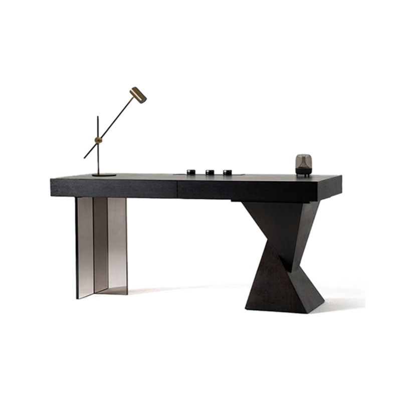 Modern Minimalist Oak & Acrylic Rectangular Desk With Wireless Charging And Outlet For Bedroom & Home Office