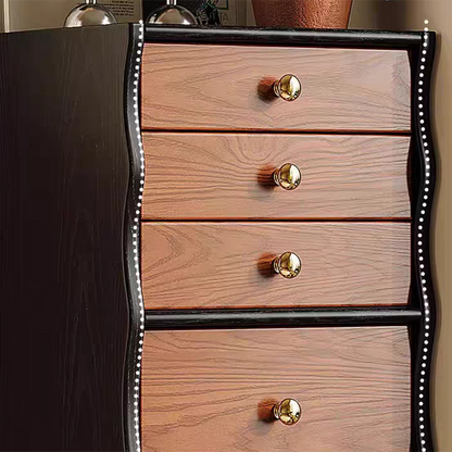 Contemporary Retro Solid Wood & Plywood Rectangular Rattan Weaving Storage Cabinet With 7-Drawer Organizer For Living Room