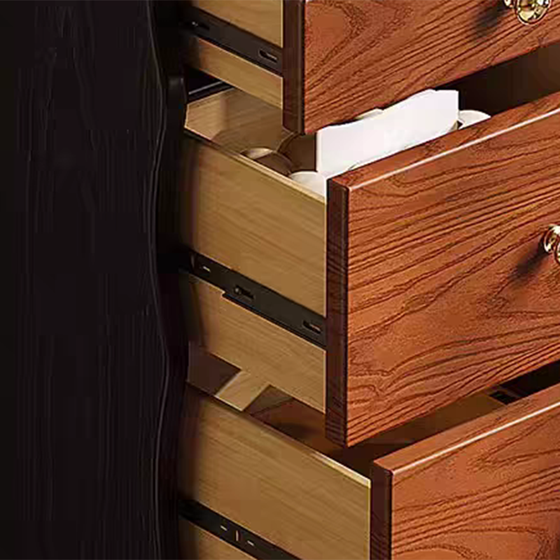 Contemporary Retro Solid Wood & Plywood Rectangular Rattan Weaving Storage Cabinet With 7-Drawer Organizer For Living Room