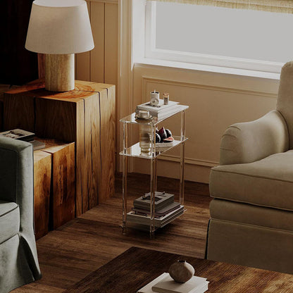 Modern Minimalist Acrylic Oval Rectangular Side Table With 2/3-Tier Storage For Living Room