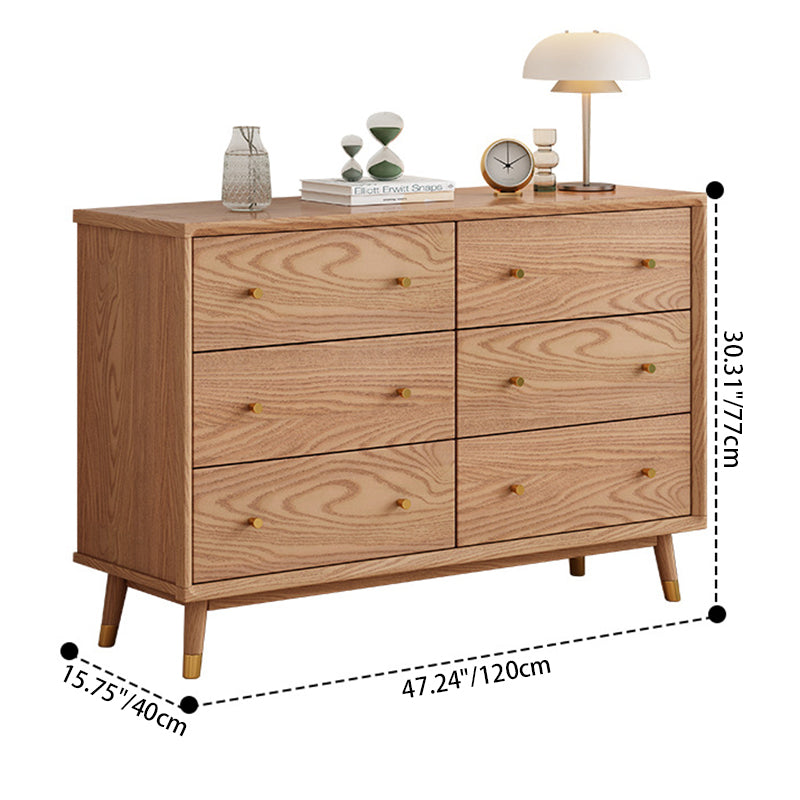 Contemporary Nordic Solid Wood & Plywood Rectangular Storage Cabinet 5/6 Drawers For Living Room