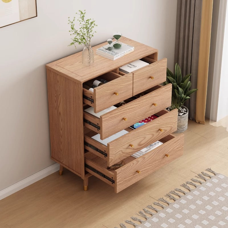 Contemporary Nordic Solid Wood & Plywood Rectangular Storage Cabinet 5/6 Drawers For Living Room