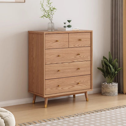 Contemporary Nordic Solid Wood & Plywood Rectangular Storage Cabinet 5/6 Drawers For Living Room
