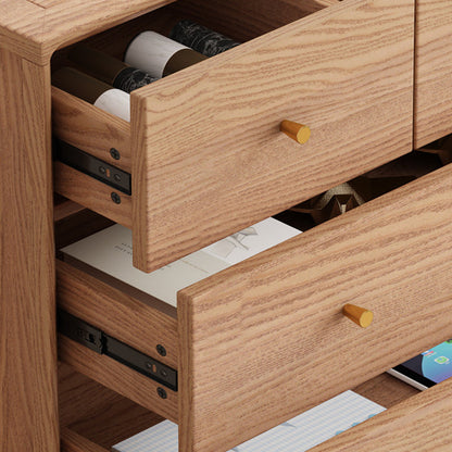 Contemporary Nordic Solid Wood & Plywood Rectangular Storage Cabinet 5/6 Drawers For Living Room