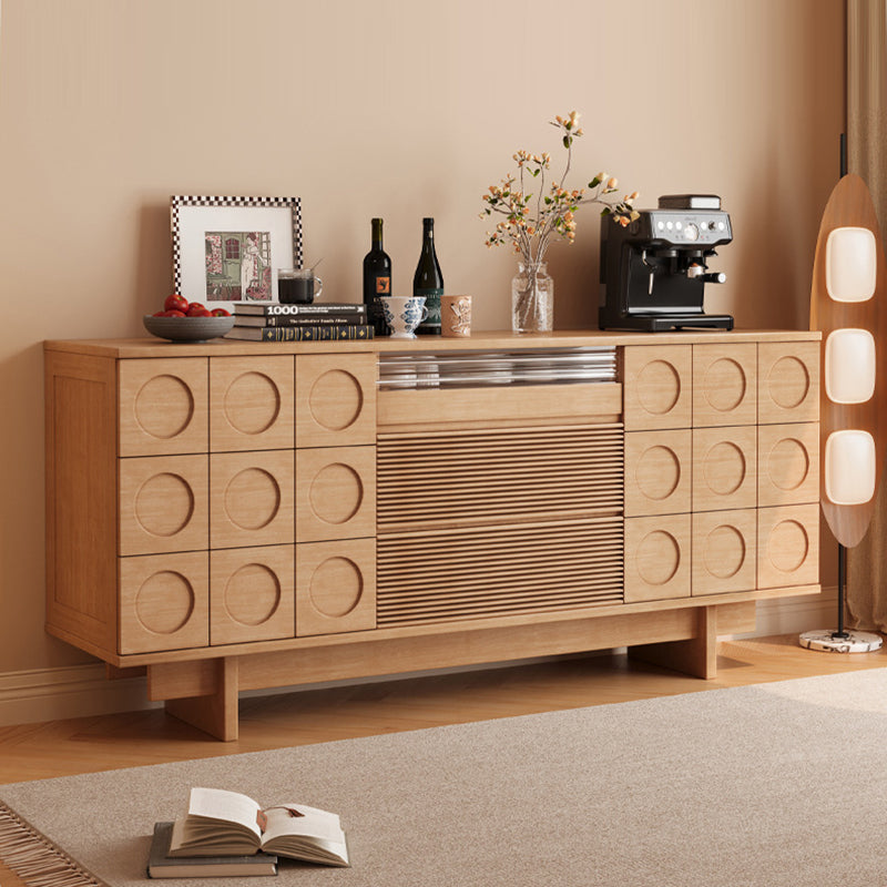 Modern Mid-Century Solid Wood & Plywood Geometric Drawer Fronts Storage Cabinet With 2 Cabinets 3 Drawers For Dining & Living Room