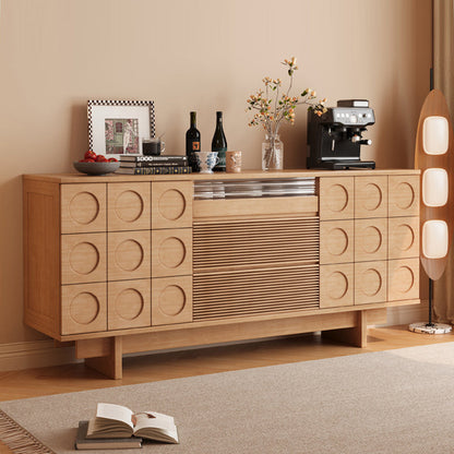 Modern Mid-Century Solid Wood & Plywood Geometric Drawer Fronts Storage Cabinet With 2 Cabinets 3 Drawers For Dining & Living Room