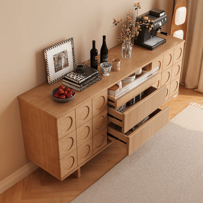 Modern Mid-Century Solid Wood & Plywood Geometric Drawer Fronts Storage Cabinet With 2 Cabinets 3 Drawers For Dining & Living Room