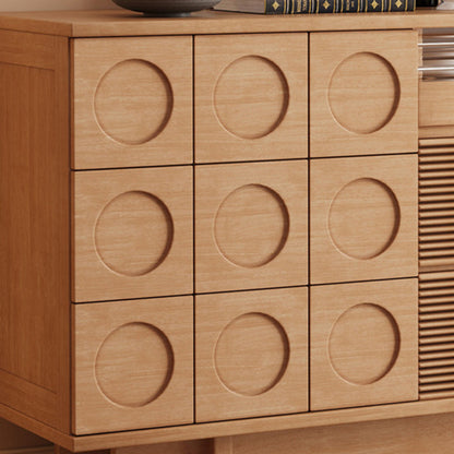 Modern Mid-Century Solid Wood & Plywood Geometric Drawer Fronts Storage Cabinet With 2 Cabinets 3 Drawers For Dining & Living Room