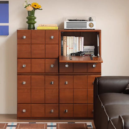 Contemporary Retro Solid Wood & Plywood Rectangular Storage Cabinet With 1 Drawer & 1 Cabinet For Living Room