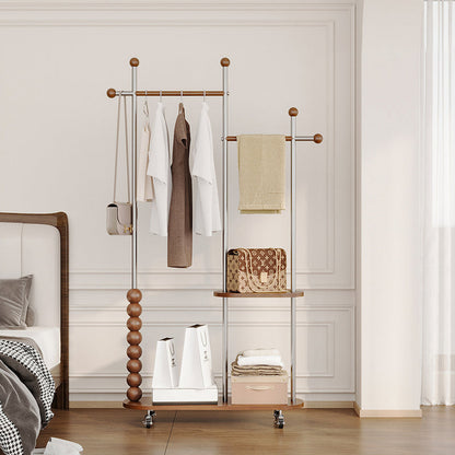 Modern Minimalist Stainless Steel/Carbon Steel & Plywood Oval Freestanding Hall Tree With Double Hanging Bars For Bedroom