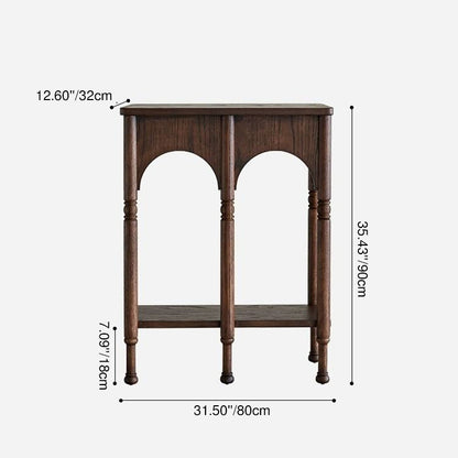 Traditional French Solid Ash Wood Rectangular Console Table With 2-Tier Storage For Entryway & Living Room