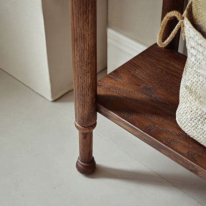 Traditional French Solid Ash Wood Rectangular Console Table With 2-Tier Storage For Entryway & Living Room