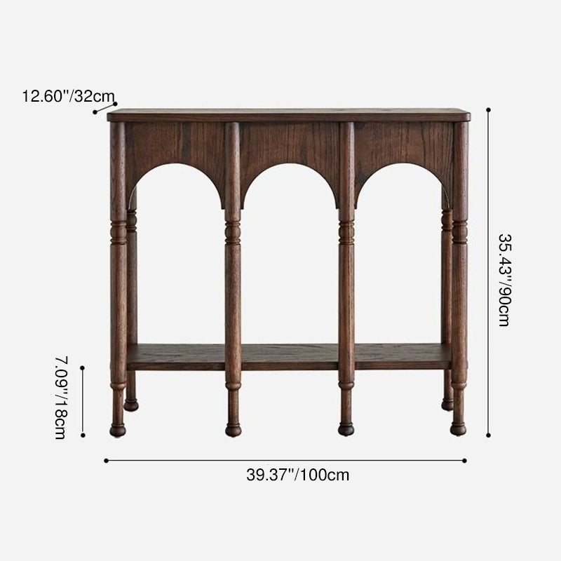 Traditional French Solid Ash Wood Rectangular Console Table With 2-Tier Storage For Entryway & Living Room