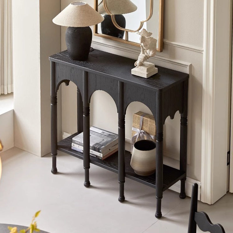 Traditional French Solid Ash Wood Rectangular Console Table With 2-Tier Storage For Entryway & Living Room