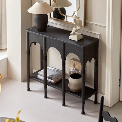 Traditional French Solid Ash Wood Rectangular Console Table With 2-Tier Storage For Entryway & Living Room