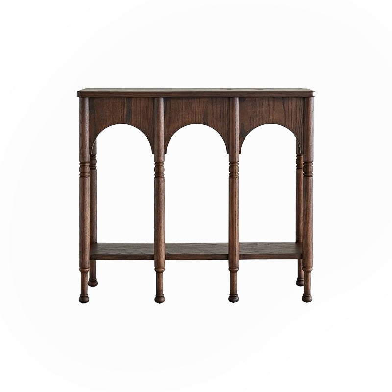 Traditional French Solid Ash Wood Rectangular Console Table With 2-Tier Storage For Entryway & Living Room