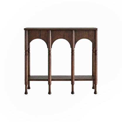 Traditional French Solid Ash Wood Rectangular Console Table With 2-Tier Storage For Entryway & Living Room