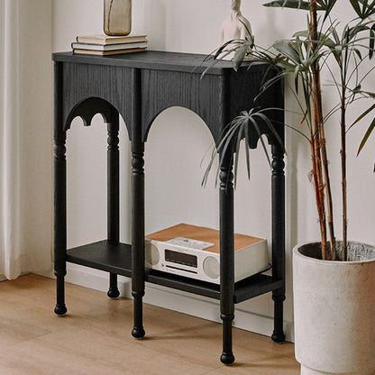 Traditional French Solid Ash Wood Rectangular Console Table With 2-Tier Storage For Entryway & Living Room
