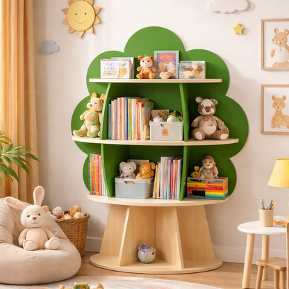 Contemporary Creative Solid Wood Plywood Tree-Shaped Kids Storage Shelf 4-Tier 10-Cubby For Bedroom & Living Room