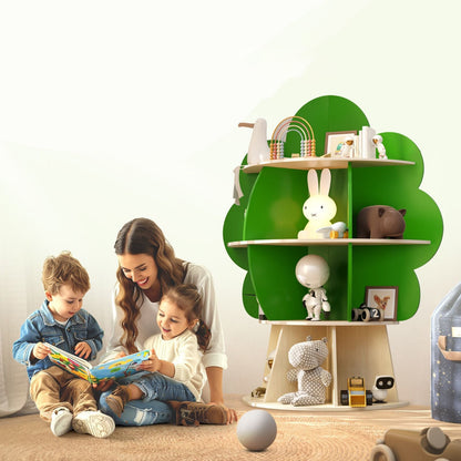 Contemporary Creative Solid Wood Plywood Tree-Shaped Kids Storage Shelf 4-Tier 10-Cubby For Bedroom & Living Room