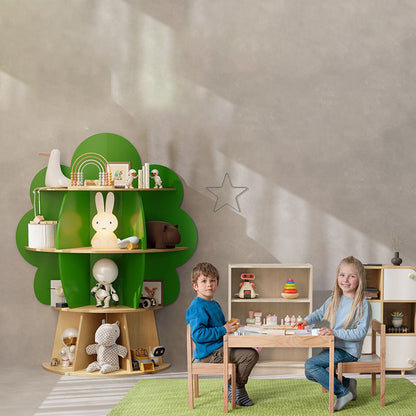 Contemporary Creative Solid Wood Plywood Tree-Shaped Kids Storage Shelf 4-Tier 10-Cubby For Bedroom & Living Room