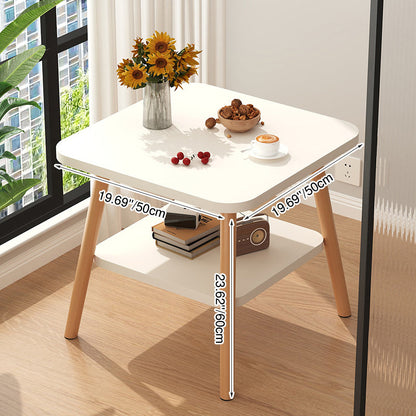 Modern Minimalist MDF Rounded-Corner Square Side Table 2-Tier For Living Room