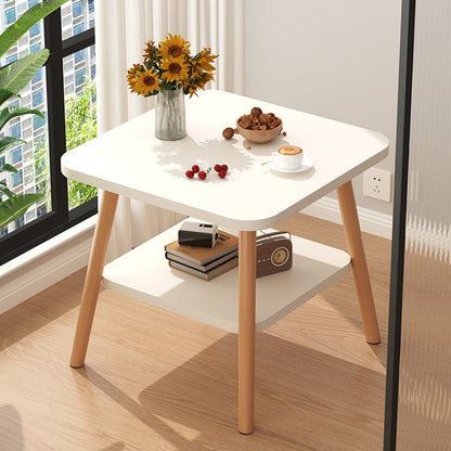 Modern Minimalist MDF Rounded-Corner Square Side Table 2-Tier For Living Room