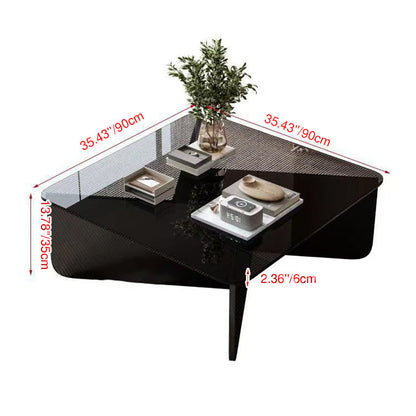 Modern Minimalist Tempered Glass & Solid Wood Plywood Square Coffee Table For Living Room