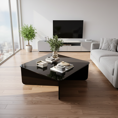 Modern Minimalist Tempered Glass & Solid Wood Plywood Square Coffee Table For Living Room