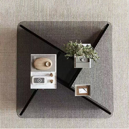 Modern Minimalist Tempered Glass & Solid Wood Plywood Square Coffee Table For Living Room