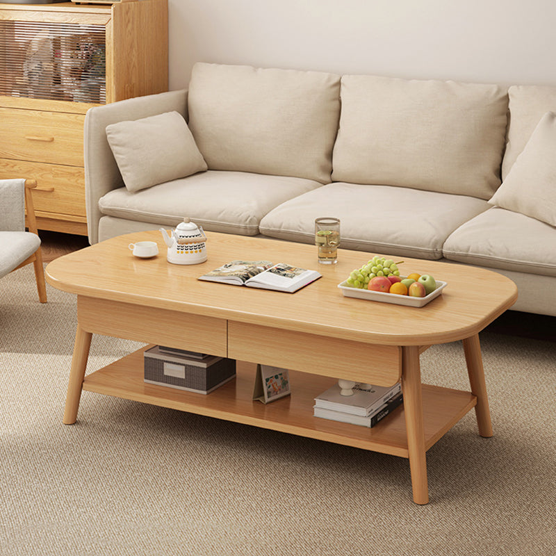 Modern Minimalist Eco Board Rounded Rectangle Coffee Table With 2 Drawers For Living Room