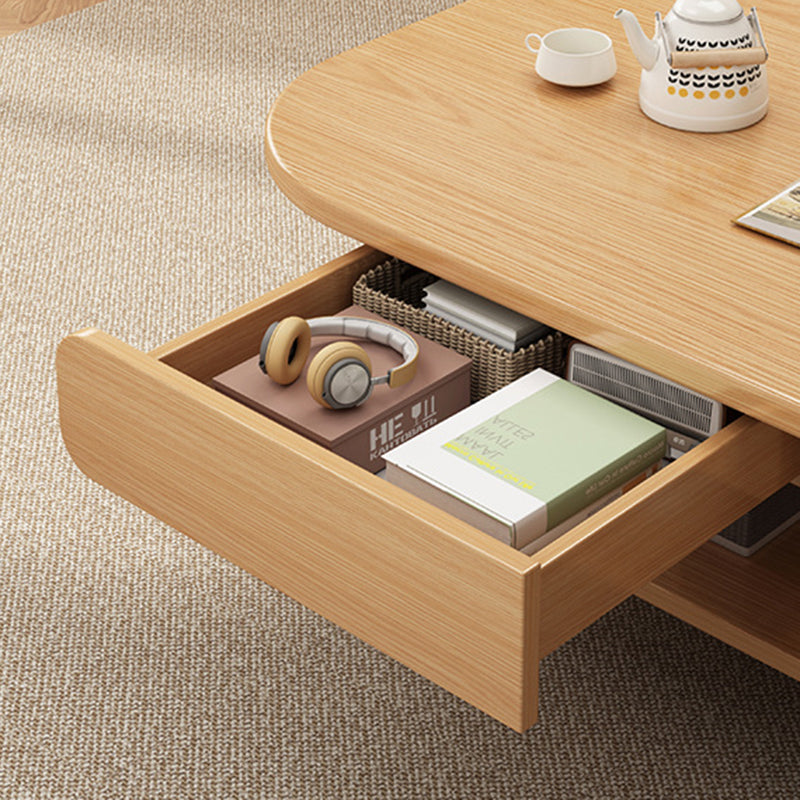 Modern Minimalist Eco Board Rounded Rectangle Coffee Table With 2 Drawers For Living Room