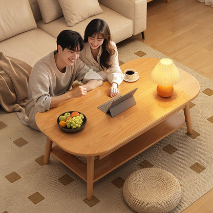 Modern Minimalist Eco Board Rounded Rectangle Coffee Table With 2 Drawers For Living Room