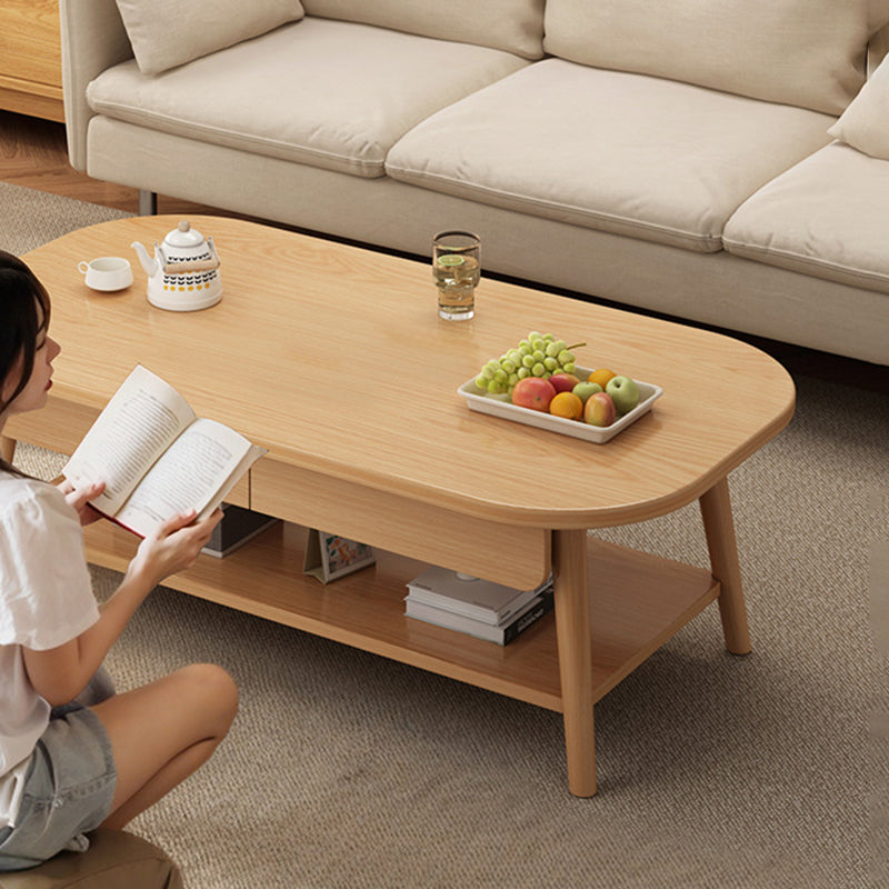 Modern Minimalist Eco Board Rounded Rectangle Coffee Table With 2 Drawers For Living Room